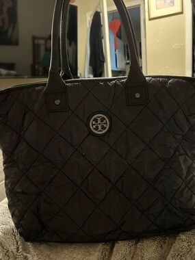 Tory Burch Black Quilted Logo Tote